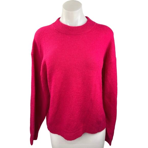 H&M Pink Wool Blend Crew Neck Oversized Long Sleeve Pullover Sweater Sz S - Picture 1 of 4